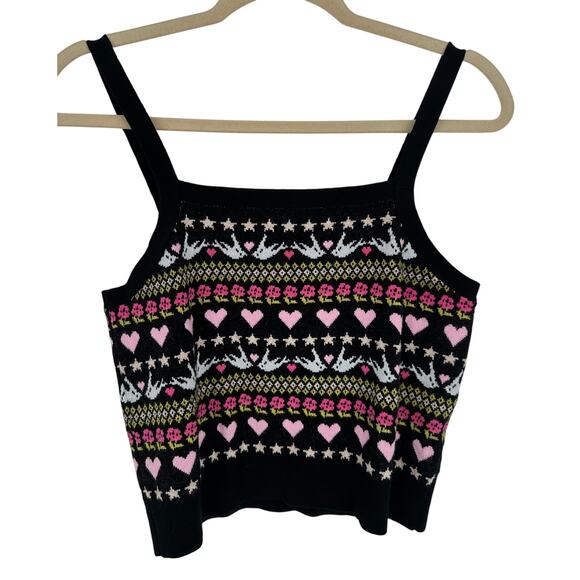 Anthropologie Maeve Cropped Sweater Black Pink Fair Isle Sleeveless Winter S - Picture 2 of 5